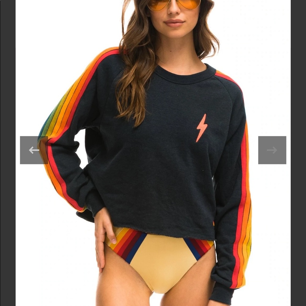 Aviator Nation Bolt Embroidery Cropped Sweatshirt Size MEDIUM